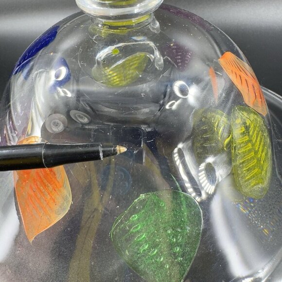 Dansk Burchetta Millefiori Leaf Design Art Glass Crystal Pedestal Bowl Dish VTG - Picture 7 of 14